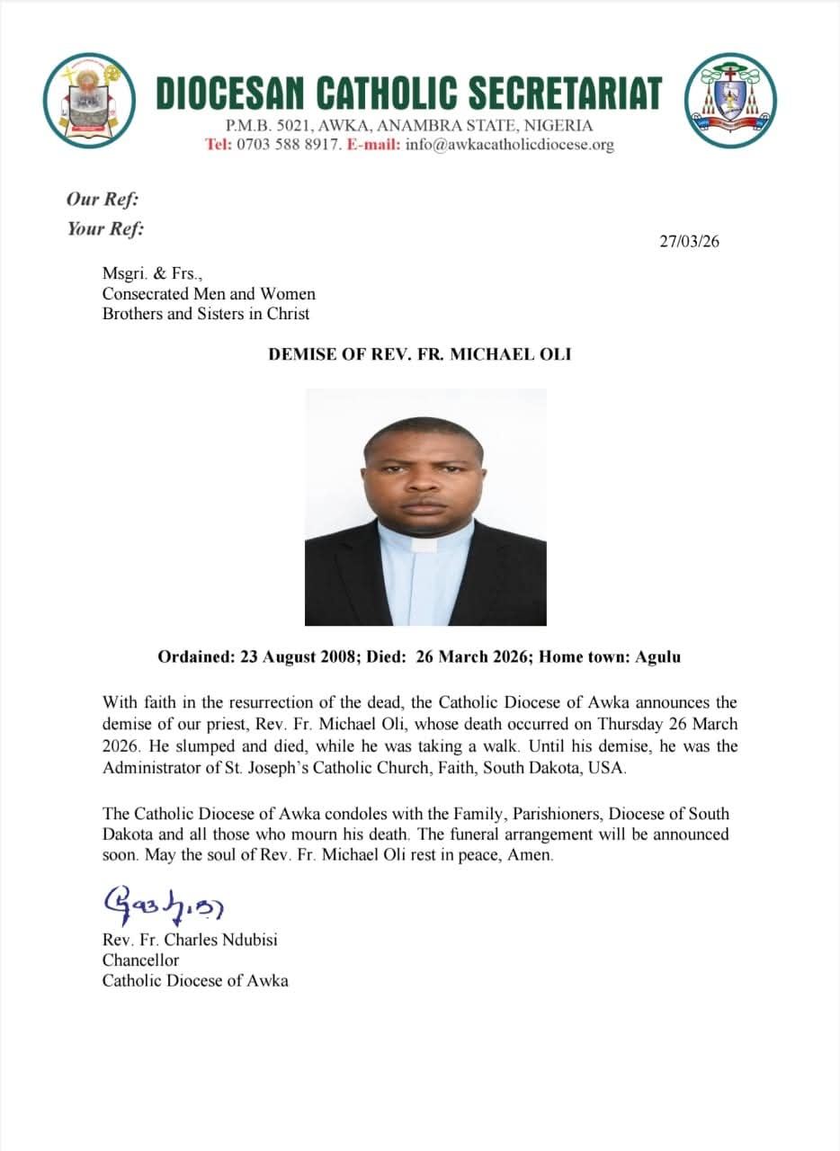 Nigerian Catholic Priest Rev. Fr. Michael Oli Slumps And Dies In US