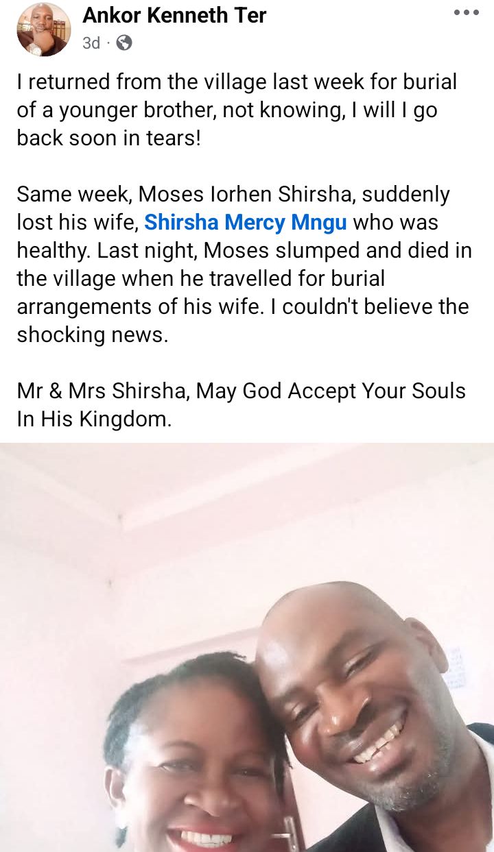 Former Benue LG Chairman Slumps And Dies Four Days After His Wife’s Death