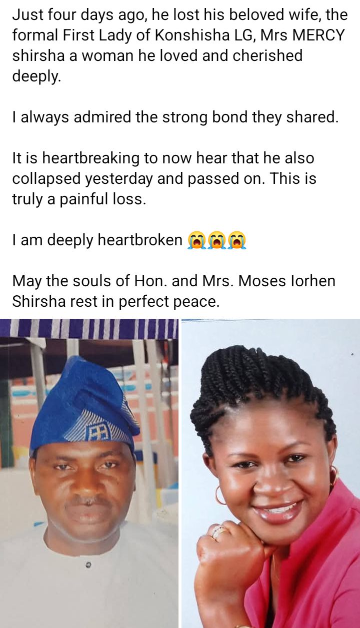 Former Benue LG Chairman Slumps And Dies Four Days After His Wife’s Death