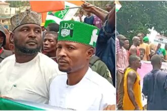 Nafiu Bala's Faction Protest At INEC Headquarters Over ADC Chairmanship Dispute