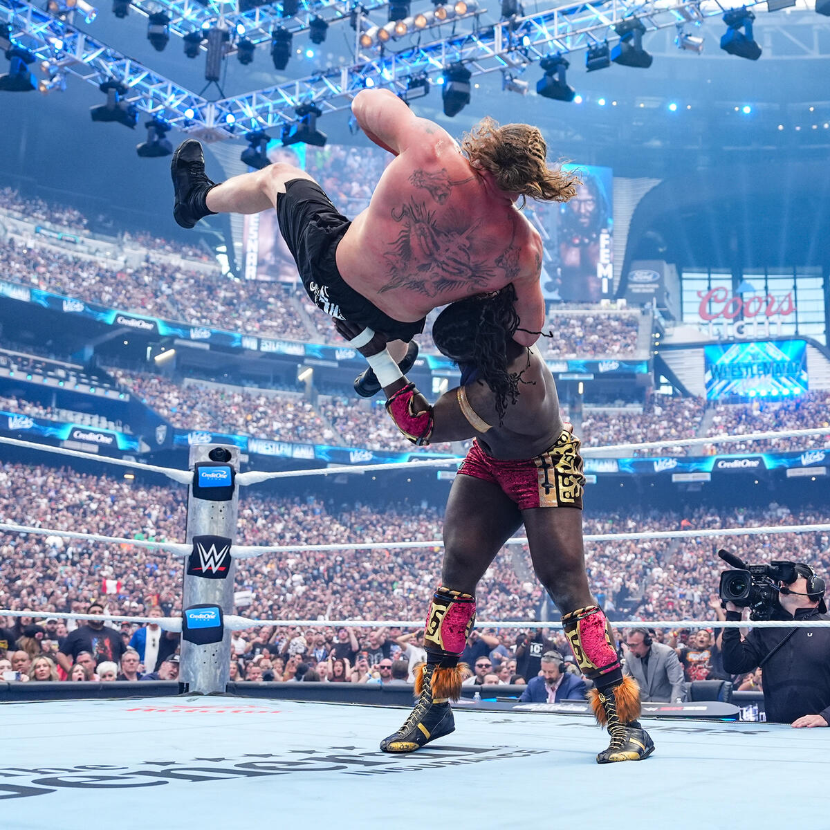 Nigerian Wrestler Oba Femi Beats And Retires Brock Lesnar On WrestleMania Debut