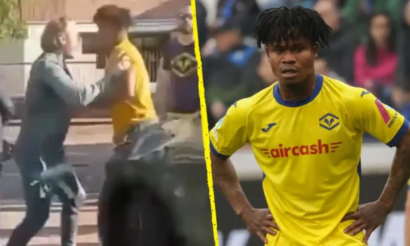 Nigerian Striker Gift Orban Fights With Fan After His Team Lost To AC Milan [Video]