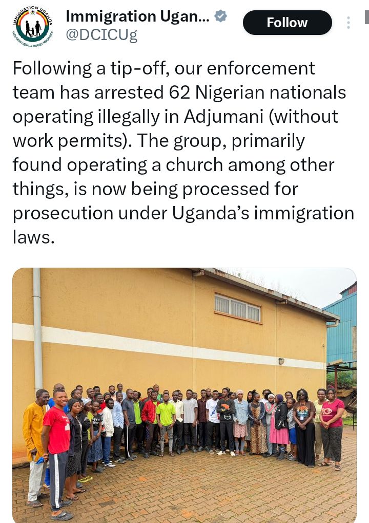 Uganda Arrests 62 Nigerians, 169 Others In Fresh Crackdown On Illegal Migration