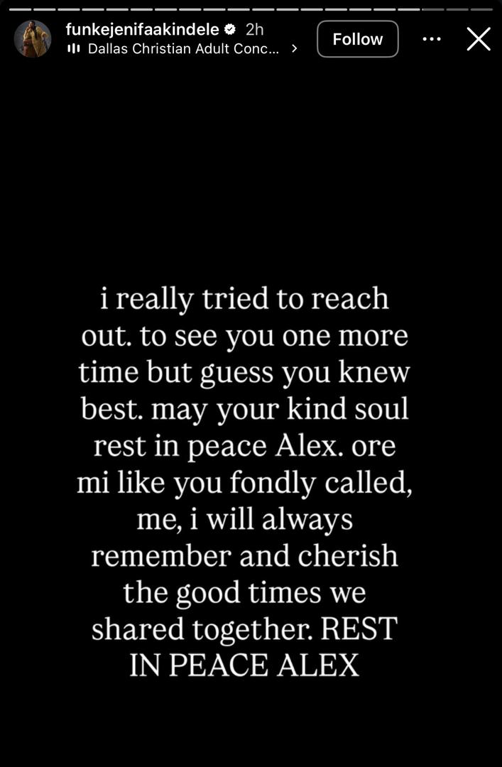 "You Kept Telling Me You Are Fine" - Funke Akindele Mourns Alexx Ekubo’s Death