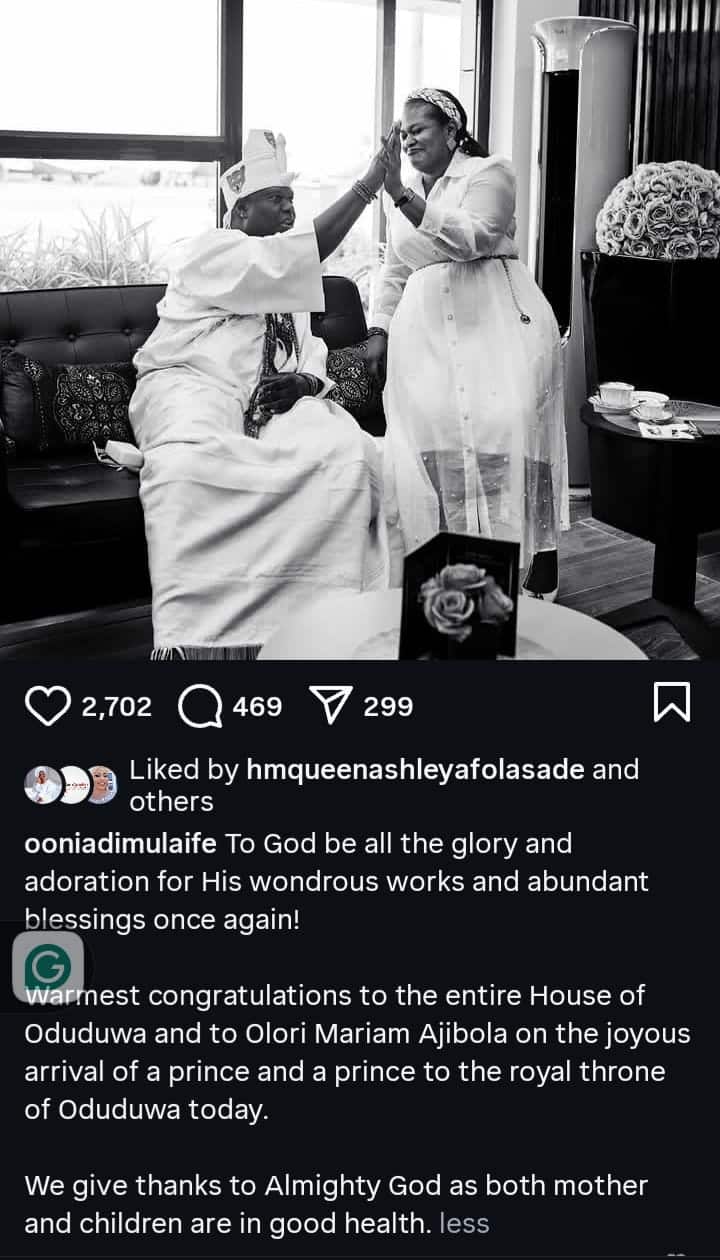 Ooni Of Ife Welcomes Twin Princes With Olori MariamAjibola