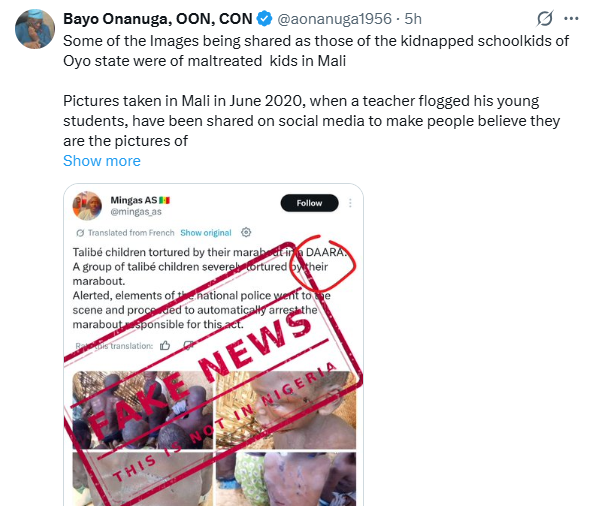 Viral Photos Are Maltreated Children In Mali, Not Abducted Oyo Pupils - Presidency