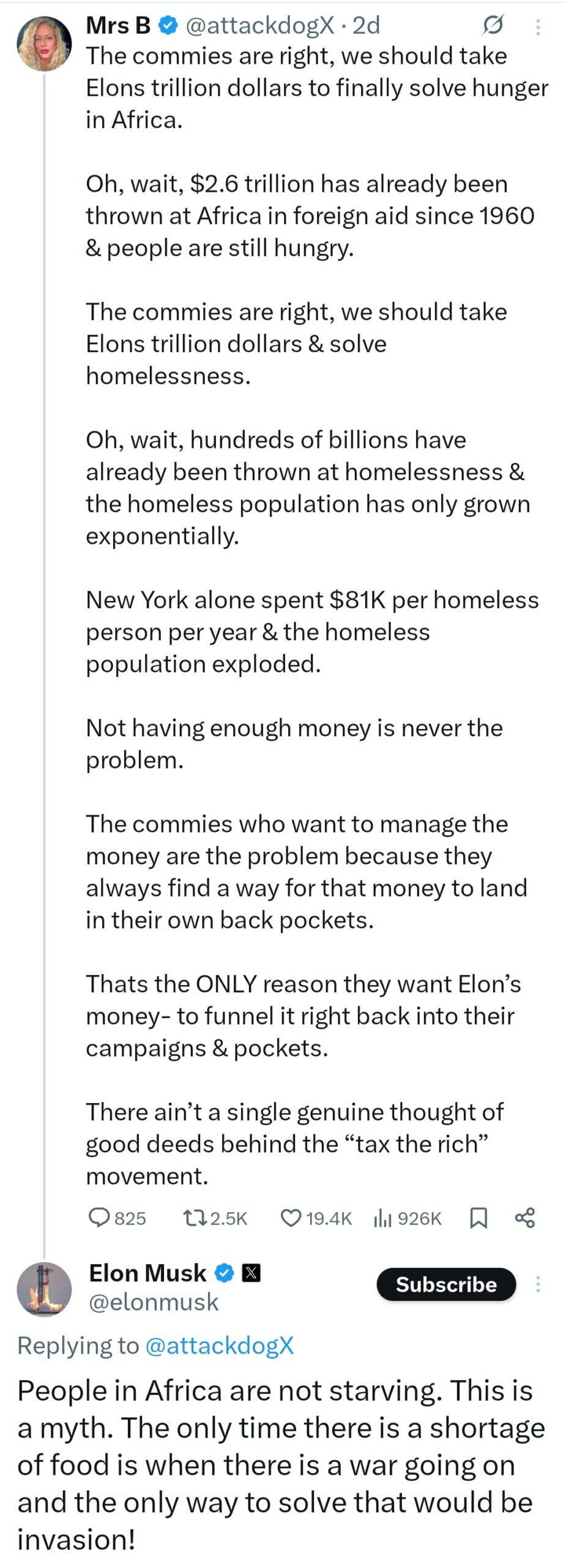 "Africans Are Not Starving" – Elon Musk Says Amid Call For Him To Donate To Fight Hunger