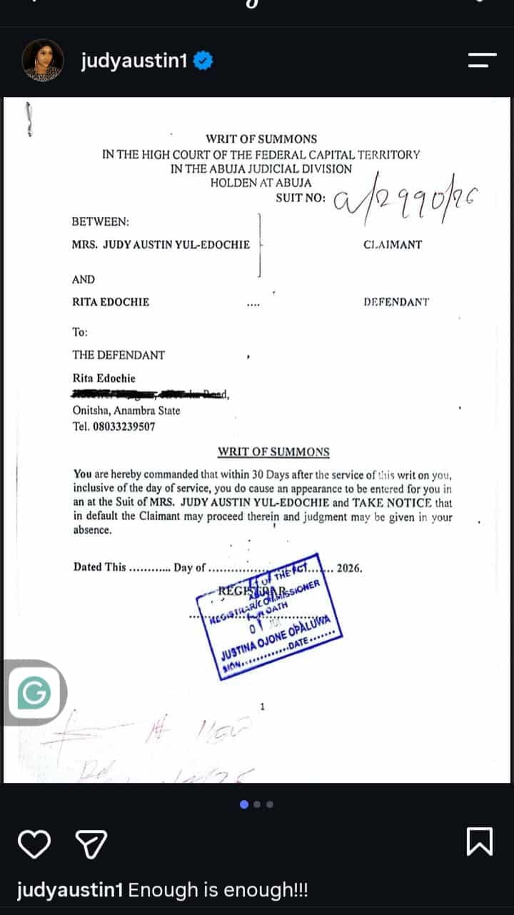 Judy Austin Files N1bn Lawsuit Against Rita Edochie Over Alleged Defamation 10 Judy Austin Files N1bn Lawsuit Against Rita Edochie Over Alleged Defamation