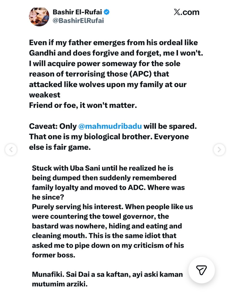 Bashir El-Rufai Attacks Brother Bello, Accuses Him Of Being Drug And Alcohol Addict 18 Bashir El-Rufai Attacks Brother Bello, Questions His Loyalty To Family
