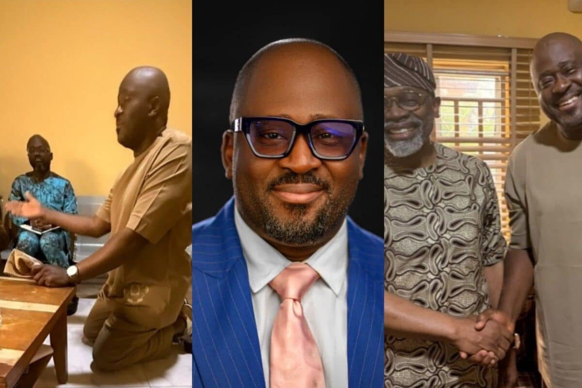 Desmond Elliot Goes On His Knees To Apologise To Femi Gbajabiamila [Video]