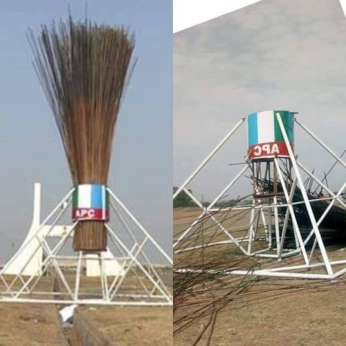 APC Finally Pulls Down Giant Broom At Abuja City Gate [Photos/Video] 12